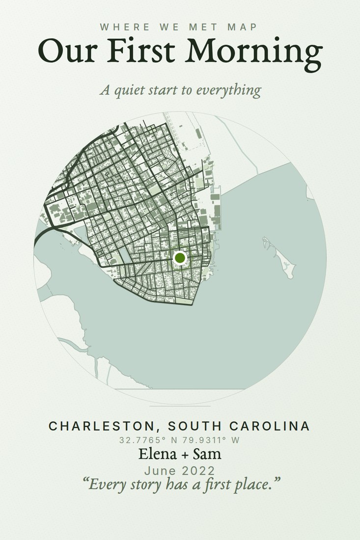 Map print of Charleston cropped to a circle