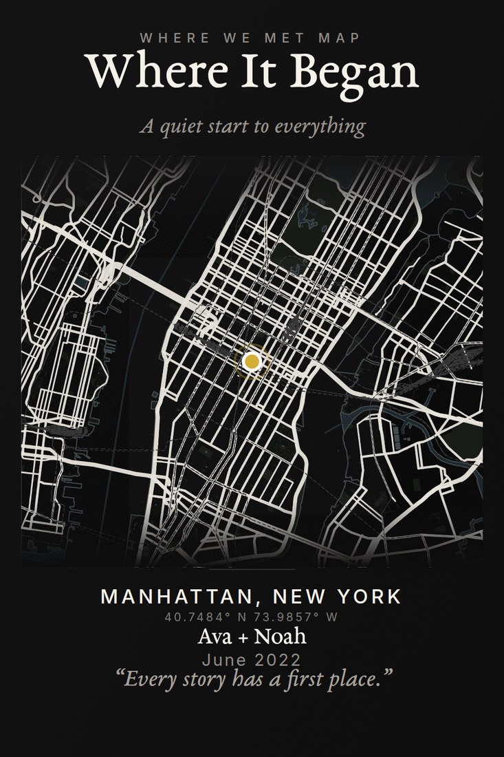 Portrait map print in a black and gold Noir colourway