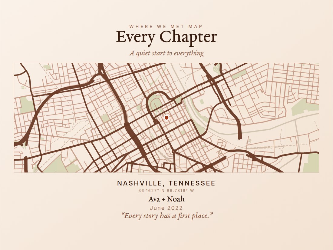 Landscape map print of Nashville, Tennessee in a warm terracotta colourway