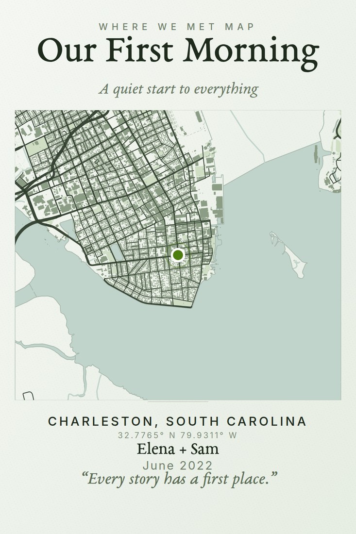 Portrait map print of Charleston, South Carolina in a sage colourway